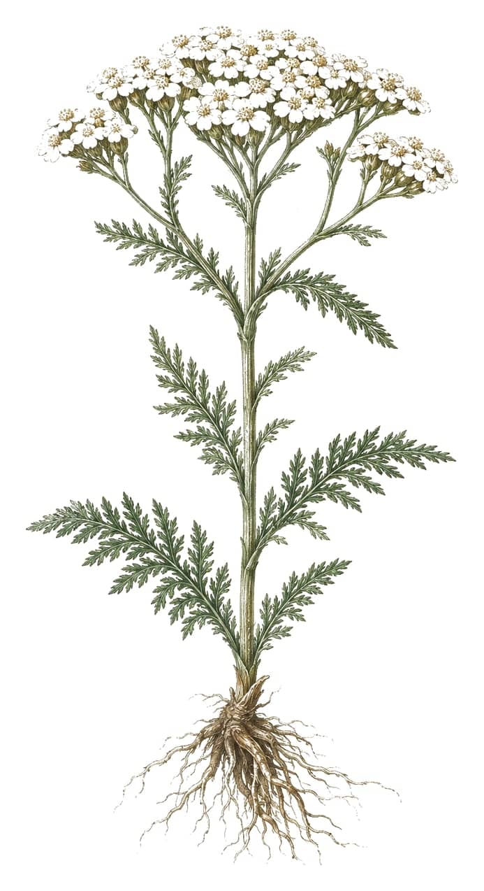Common yarrow, drawn as a herbal study